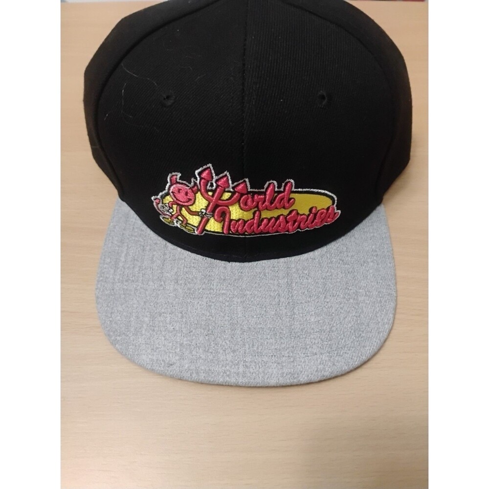 World Industries Snapback Hat – Black & Gray Two-Tone Devil Logo Skateboard Flat